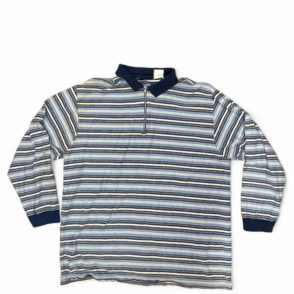 Vintage Faded Glory Y2K Striped Quarter Zip Pullover Sweater XL